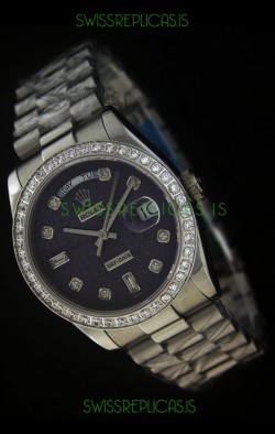 Rolex Day Date Just Japanese Replica Watch in Printed Purple Dial