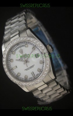 Rolex Day Date Just Japanese Replica Watch in Pearl White Dial