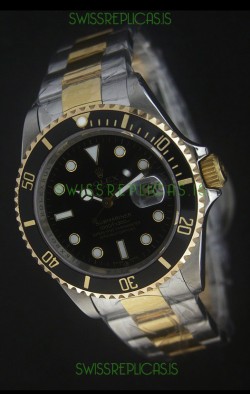 Rolex Submariner Oyster Perpetual Two Tone Watch in Black Ceramic Bezel