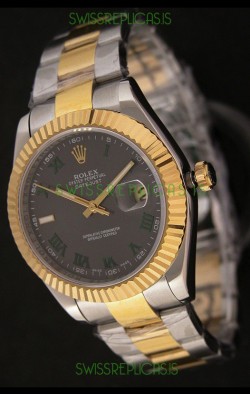 Rolex Day Date Just Japanese Replica Two Tone Gold Watch in Grey Dial