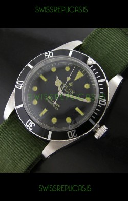 Rolex Submariner Swiss Replica Watch in Domed Crystal Green Nylon Strap