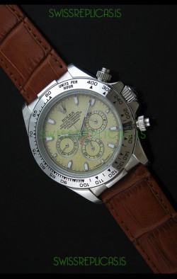 Rolex Daytona Japanese Replica Steel Watch in Yellow Rolesium Dial