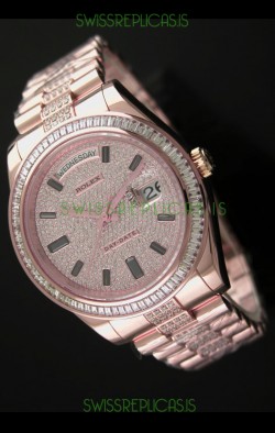 Rolex Day Date Japanese Automatic Rose Gold Watch in Diamond Bracelet