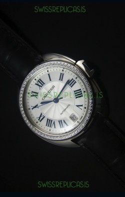 Cle De Cartier Watch 40MM Steel Case Diamonds Bezel - 1:1 Mirror Replica Watch