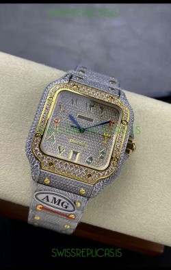 Cartier "Santos De Cartier" 904L Steel Diamonds Colored Arabic Dial 1:1 Mirror Replica - 40MM - Genuine Diamonds