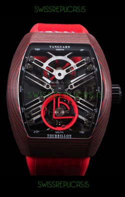Franck Muller Vanguard Skeleton Tourbillon Red Carbon Swiss Replica Watch
