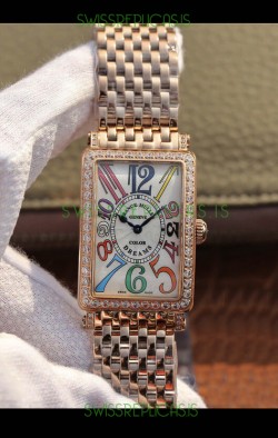 Franck Muller Long Island Pink Gold Swiss Watch in Swiss Quartz Movement Diamonds Bezel