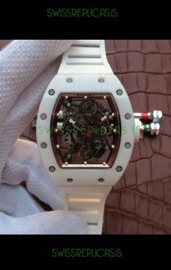 Richard Mille RM055 Ceramic Casing 1:1 Mirror Replica Watch in Rose Gold Dial in White Strap