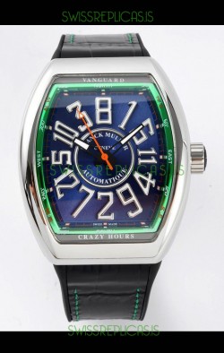 Franck Muller Vanguard Crazy Hours Steel Blue Dial Swiss Replica Watch 