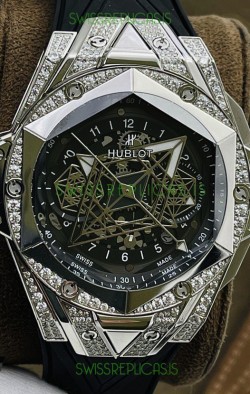 Hublot Big Bang UNICO Sang Bleu II Stainless Steel Diamonds 1:1 Mirror Quality Swiss Replica Watch 