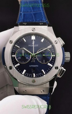 Hublot Classic Fusion Chronograph Stainless Steel Casing Blue Dial 1:1 Mirror Replica Watch 