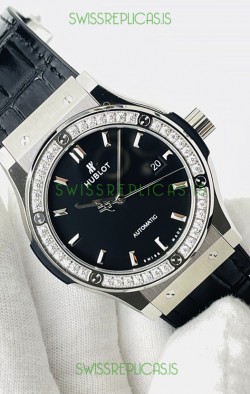 Hublot Classic Fusion Stainless Steel Black Dial Swiss Replica Watch 1:1 Mirror Quality 