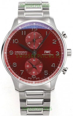 IWC Portuguese Chronograph Swiss Replica Watch in Steel Case Maroon Dial - 1:1 Mirror Replica Edition