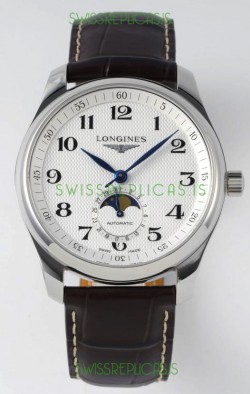 Longines Master Collection Automatic Moonphase White Dial Swiss Replica Watch Leather Strap