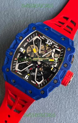 Richard Mille RM35-03 Rafael Nadal Edition Blue Carbon Fiber Casing 1:1 Mirror Replica Watch in Red Strap