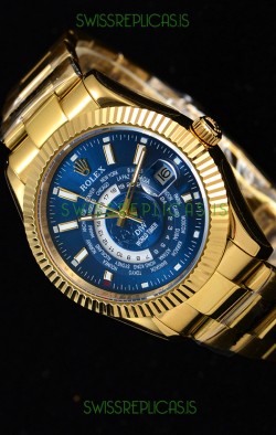 Rolex SkyDweller Swiss Watch in 18K Yellow Gold Case - DIW Edition Blue Dial 