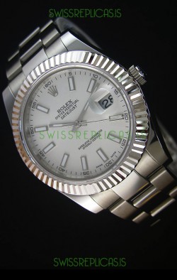 Rolex Datejust II 41MM with Cal.3136 Movement Swiss Replica Watch in White Dial Stick Markers 