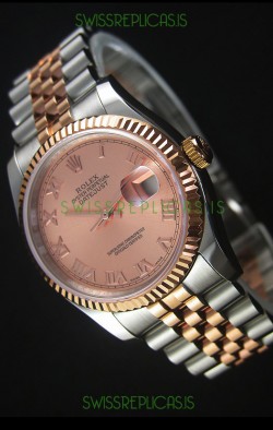 Rolex Datejust Replica Watch Rose Gold with Roman Dial in 36MM with 3135 Swiss Movement 