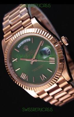 Rolex Day-Date 40MM Rose Gold in Green Dial with Roman Hour Numerals