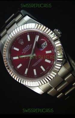 Rolex Datejust Japanese Replica Watch - Maroon Dial in 41MM with Oyster Strap