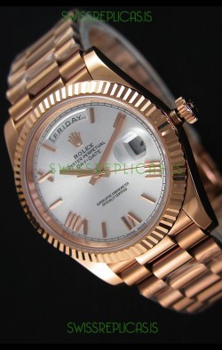Rolex Day Date Japanese Replica Watch - Rose Gold Casing in Steel Dial 40MM