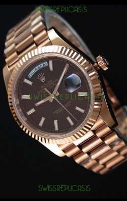 Rolex Day Date Japanese Replica Watch - Rose Gold Casing in Maroon Dial 40MM
