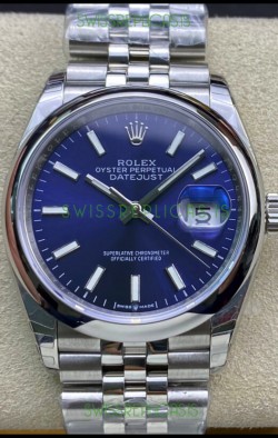 Rolex Datejust 126200-0006 36MM Swiss 1:1 Mirror Swiss Replica in 904L Steel in Blue Dial
