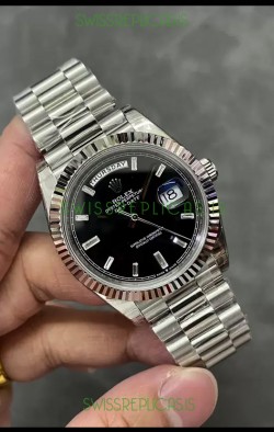 Rolex Day Date Presidential Stainless Steel Black Dial Watch 40MM - 1:1 Mirror Quality