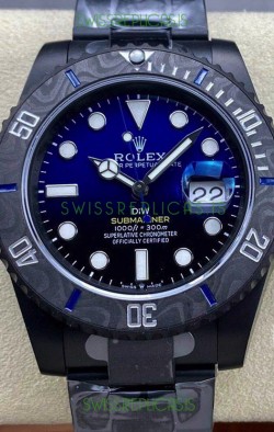 Rolex Submariner DiW Special Edition Watch in DLC Coating Carbon Bezel Blue Dial