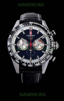 Tag Heuer Carrera Swiss Quartz Movement Replica Watch in Black Dial - Black Leather Strap