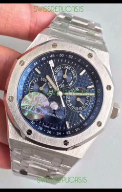 Audemars Piguet Royal Oak Perpetual Calendar Swiss Replica Steel Casing Watch in Blue Dial 