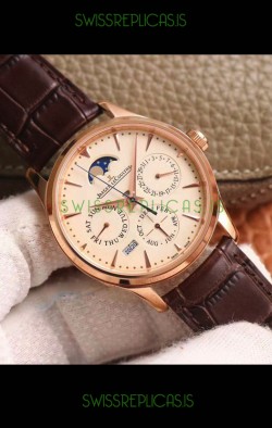 Jaeger LeCoultre Master Ultra-Thin Perpetual Calendar Pale Yellow Dial Swiss Replica Watch 