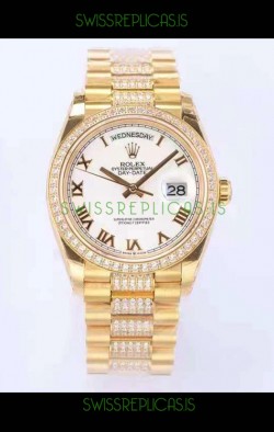 Rolex Day Date Presidential 18K Yellow Gold Watch 36MM - White Roman Dial 1:1 Mirror Quality Watch
