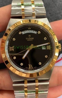 Tudor Royal Edition Watch - 1:1 Mirror Replica in Two Tone Casing - Black Diamonds Dial