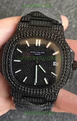 Patek Philippe Nautilus 5711 Black Venom Diamonds PVD Swiss Replica Watch in Black Dial 