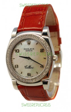 Rolex Cellini Cestello Ladies Swiss Watch Pearl in Diamonds Bezel