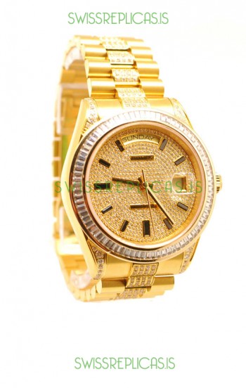 Rolex Day Date Japanese Watch in Yellow gold with Diamonds Dial